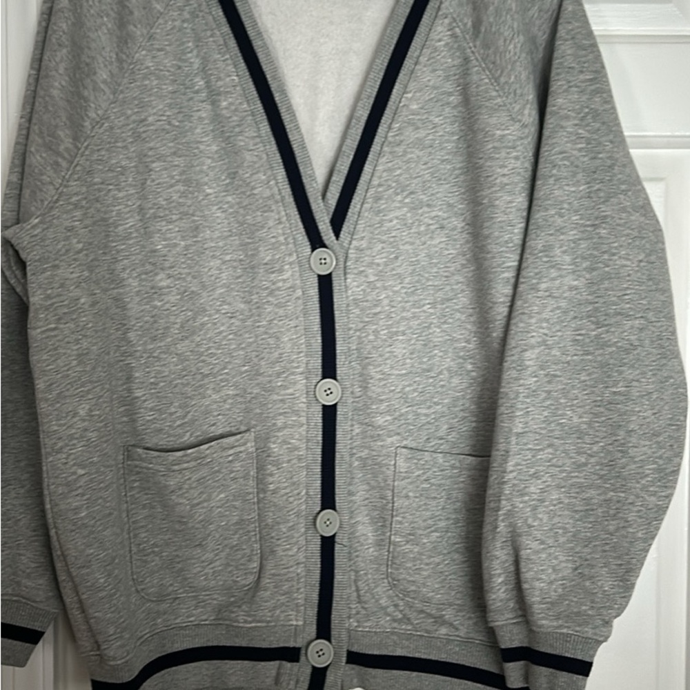 GAP Gray and Navy Trim Cardigan Sweater